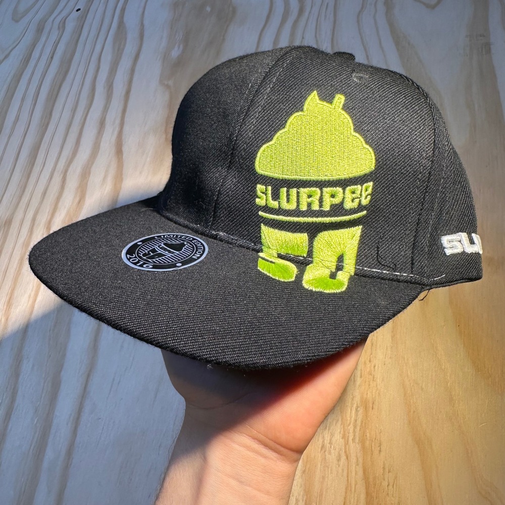 7-Eleven Slurpee 50th Anniversary Black Flat Bill Snapback Hat Limited Edition